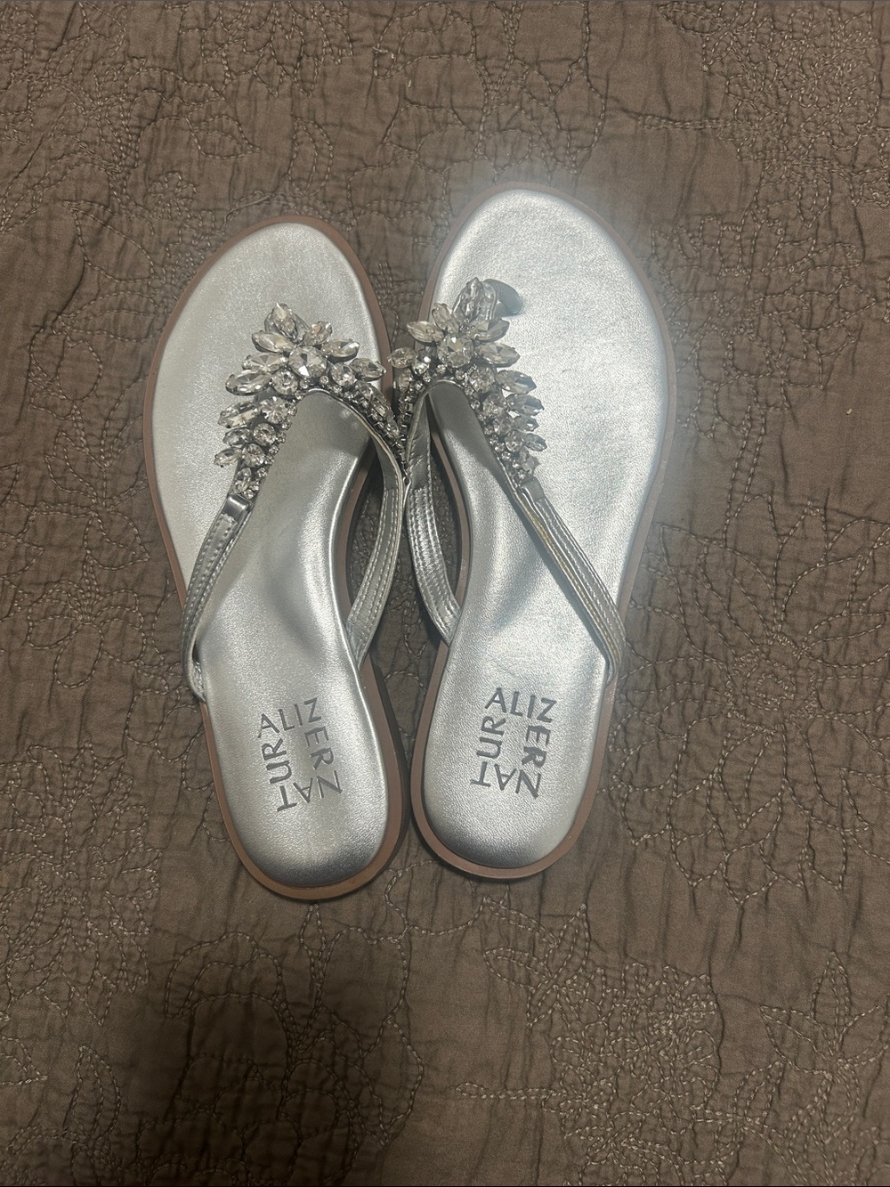 Naturalizer Silver Jeweled Thong Sandals